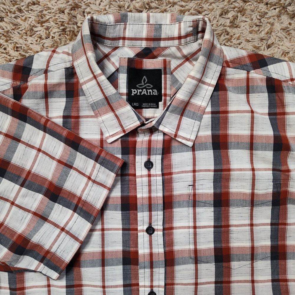 Prana Men Sz L Plaid Short Sleeve Button Up Shirt